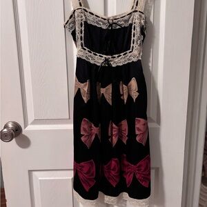 Betsey Johnson Black Dress with Pink and Tan Bows